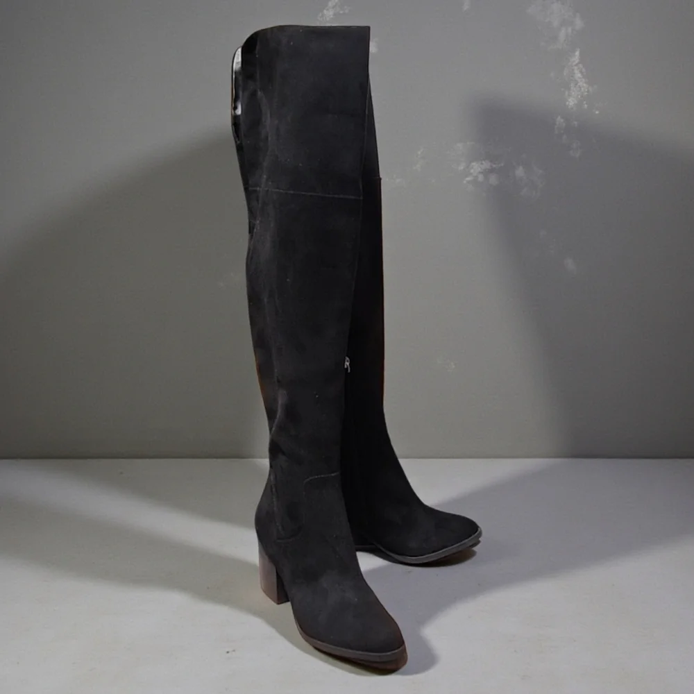 BP NORDSTROM Luke OTK Boots 6 Black Vegan Suede Over the Knee Fold Down Tall
